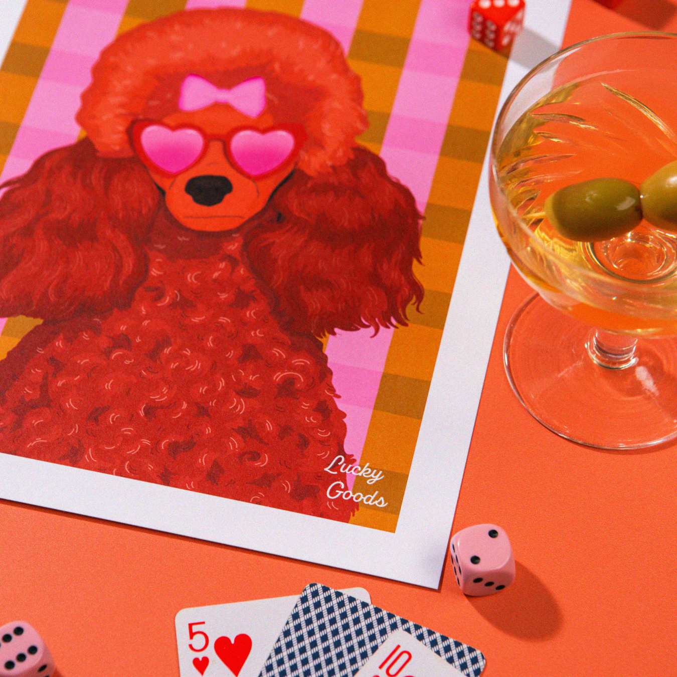 Fancy Poodle with Sunglasses Portrait Print