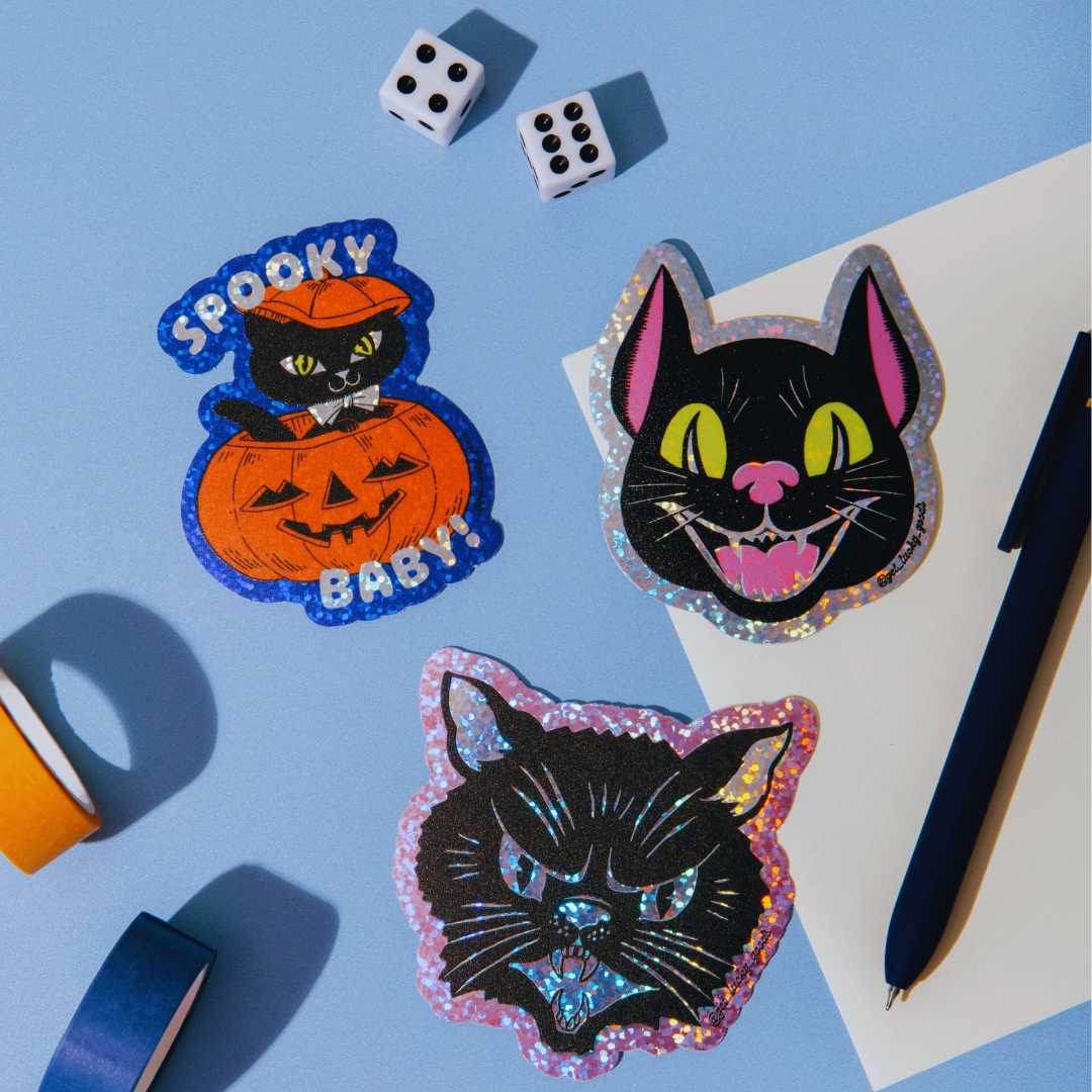 Spooky Kitty Glitter Sticker