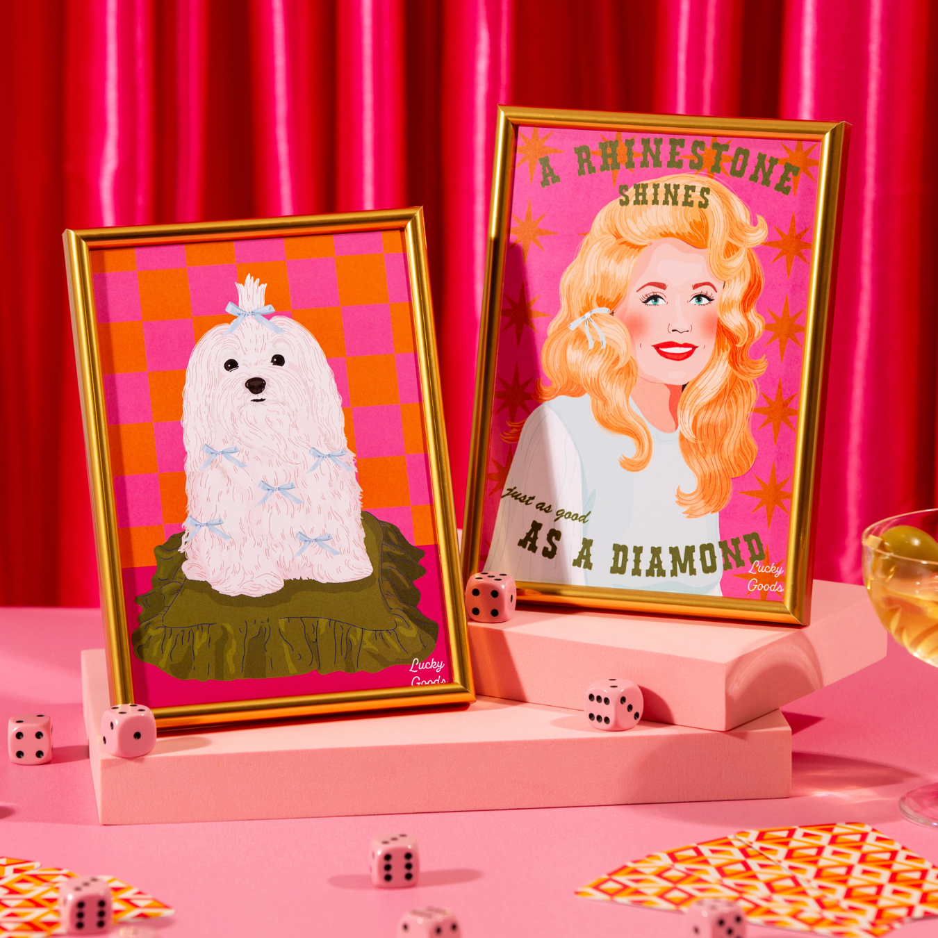 Dog with Bows on a Silk Pillow Portrait Print