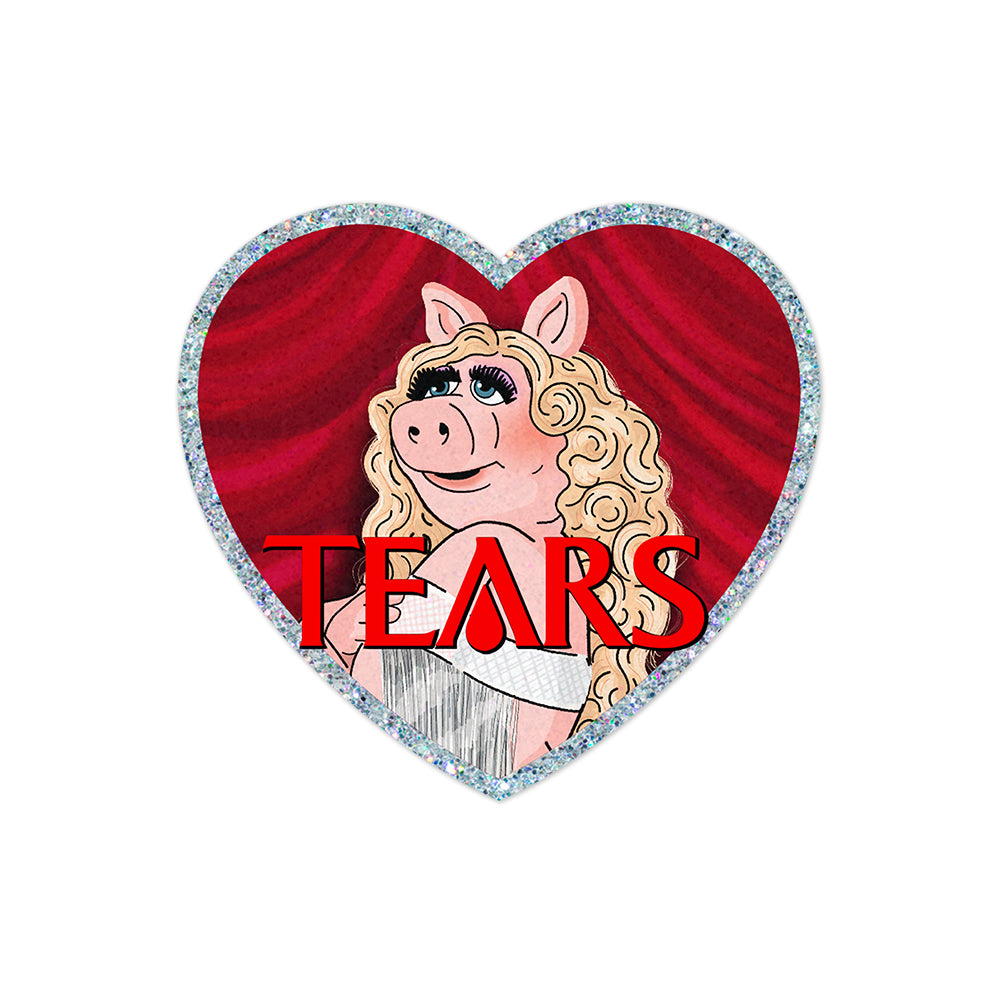Piggy Tears Glitter Heart Sticker
