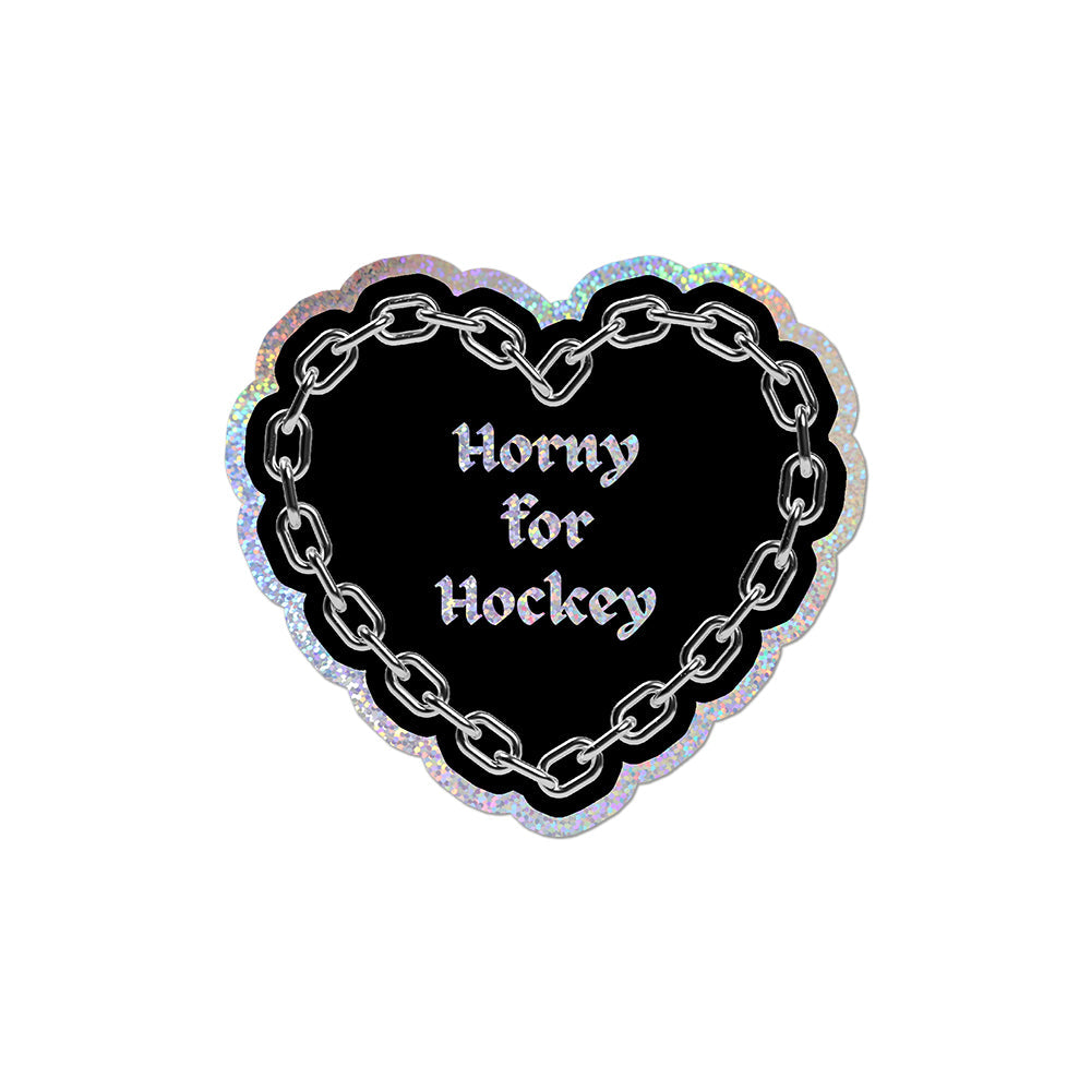 Horny for Hockey Glitter Sticker