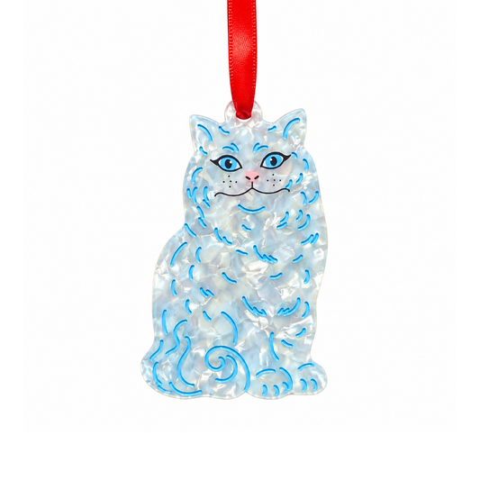 Vintage Ceramic Cat Acetate Ornament