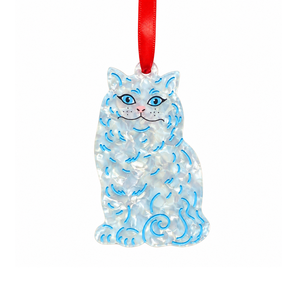 Vintage Ceramic Cat Acetate Ornament