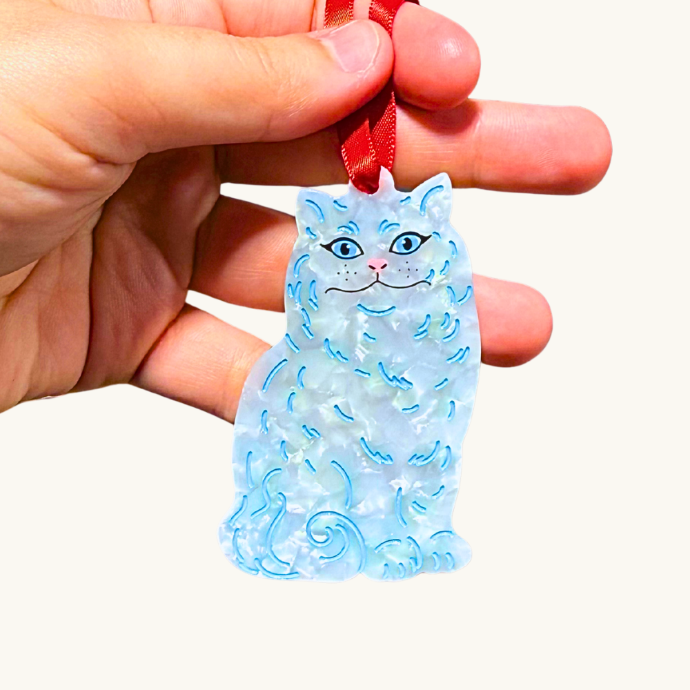 Vintage Ceramic Cat Acetate Ornament