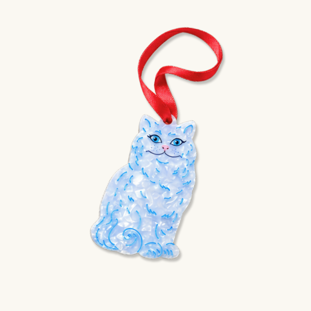 Vintage Ceramic Cat Acetate Ornament
