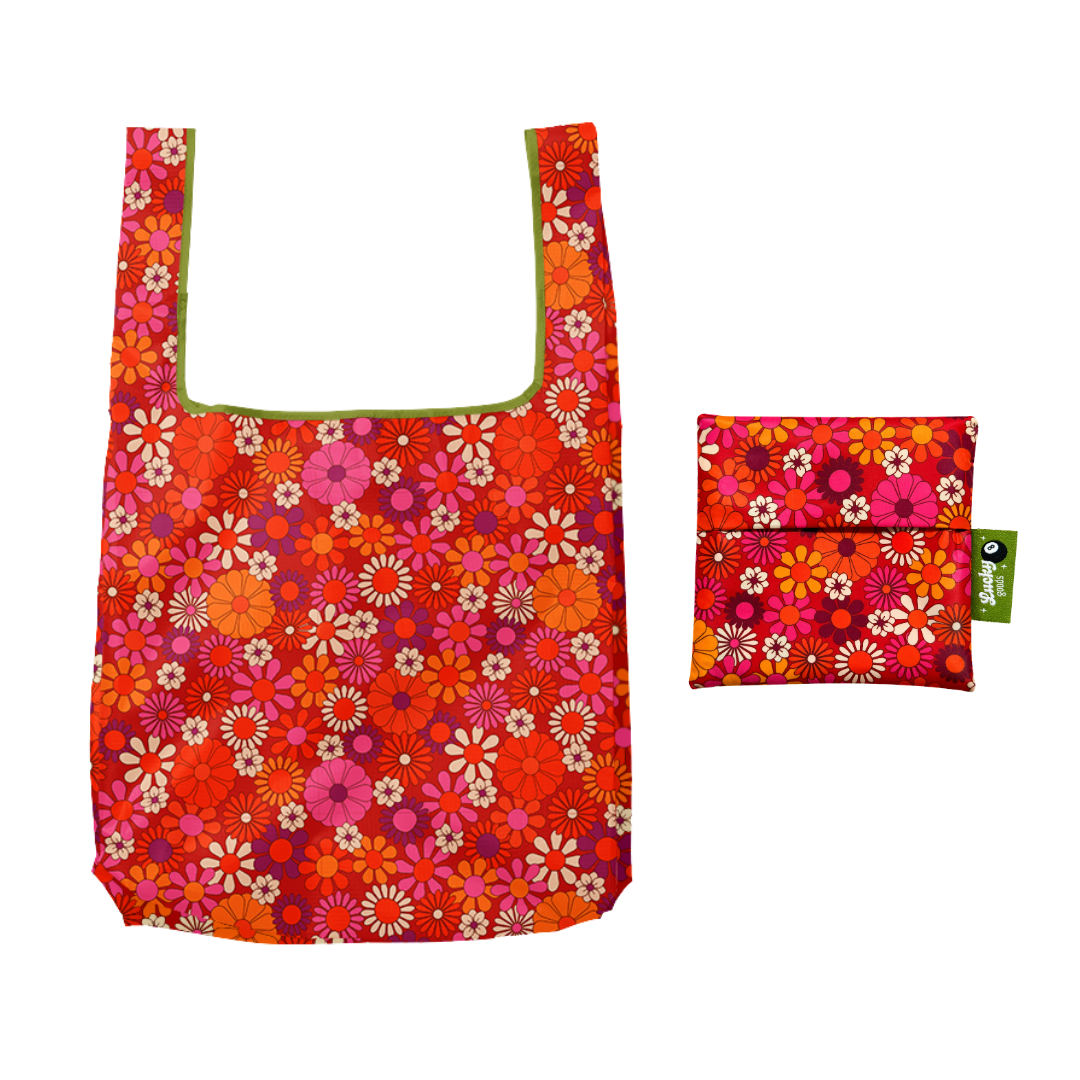 Groovy Retro Floral Foldable Nylon Tote