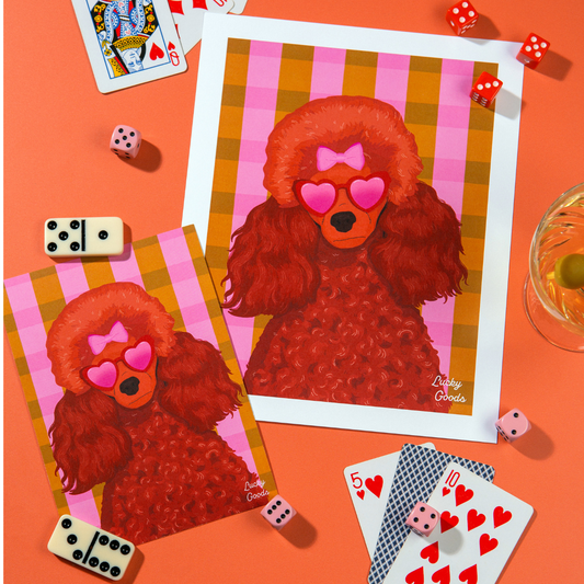 Fancy Poodle with Sunglasses Portrait Print