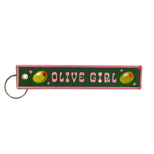 Olive Girl Embroidered Keychain