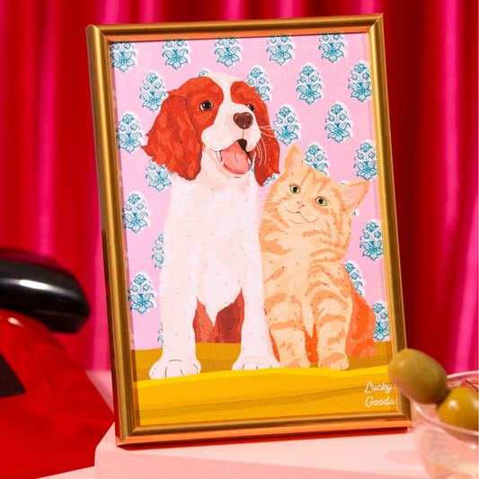 Cat & Dog Best Buds Portrait Print