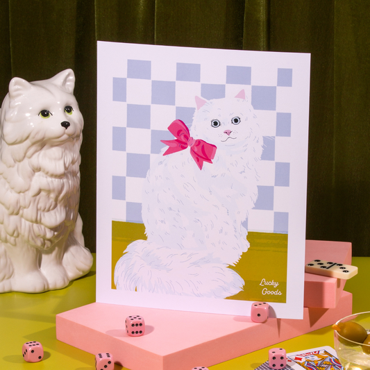 Kitty with Bow Portrait Print