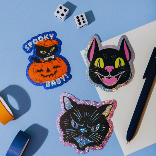 Spooky Baby Pumpkin Cat Glitter Sticker