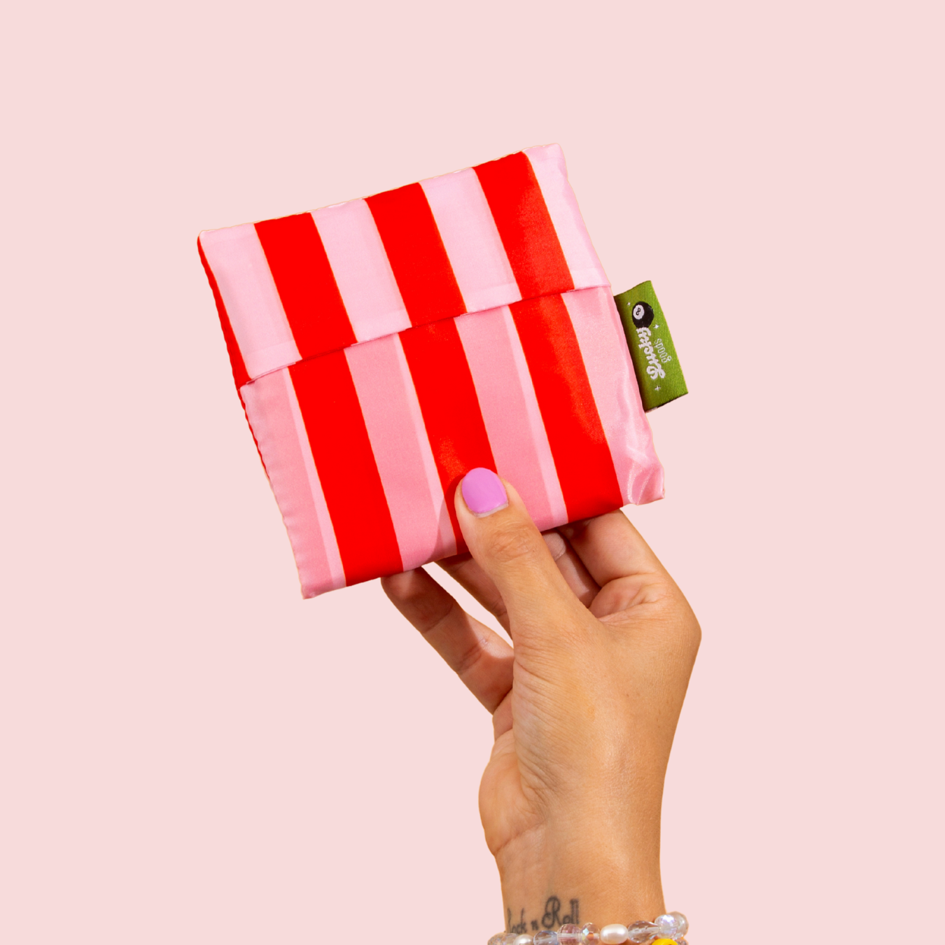 Pink & Red Stripes Foldable Nylon Tote