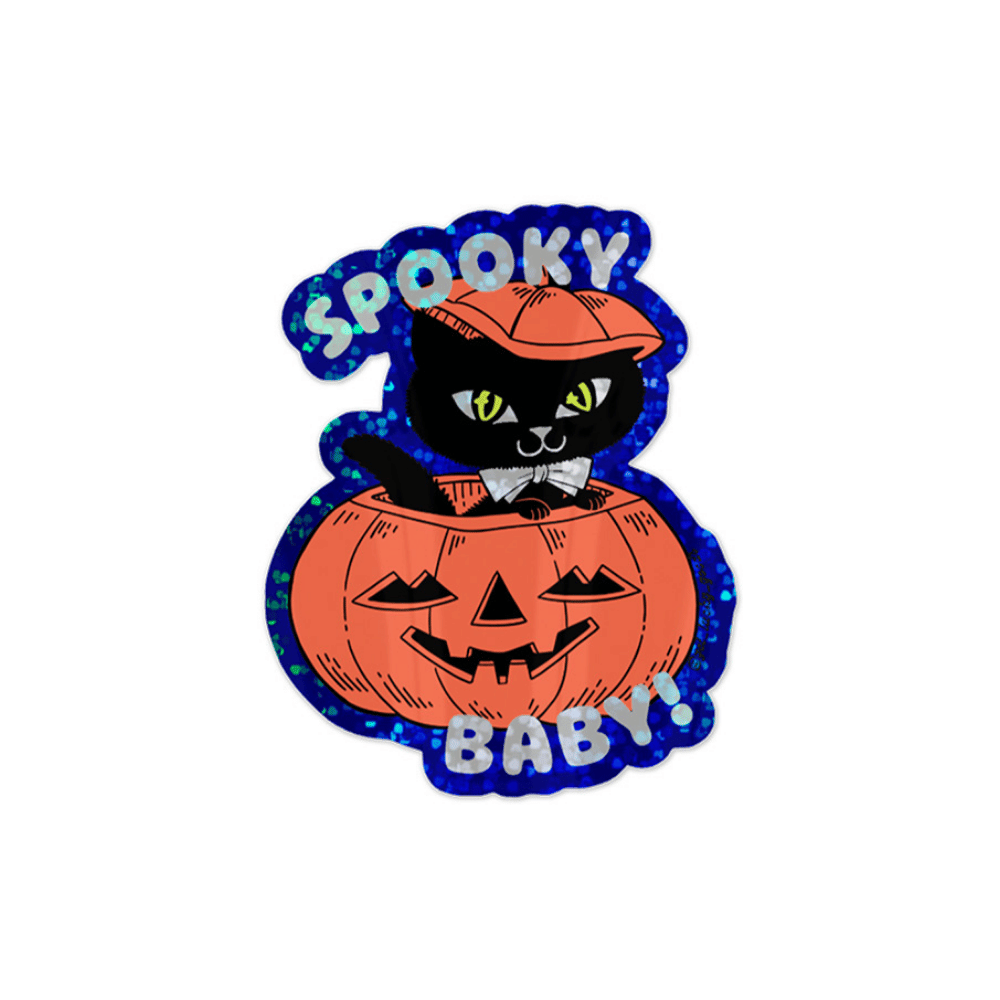 Spooky Baby Pumpkin Cat Glitter Sticker