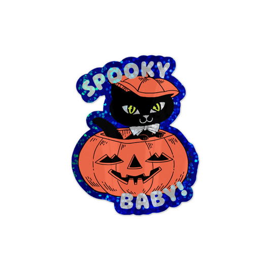 Spooky Baby Pumpkin Cat Glitter Sticker