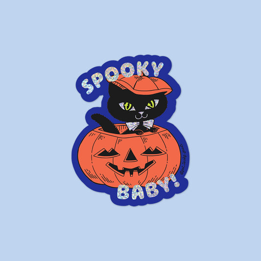 Spooky Baby Pumpkin Cat Glitter Sticker