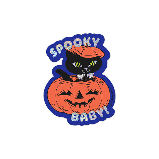 Spooky Baby Pumpkin Cat Glitter Sticker
