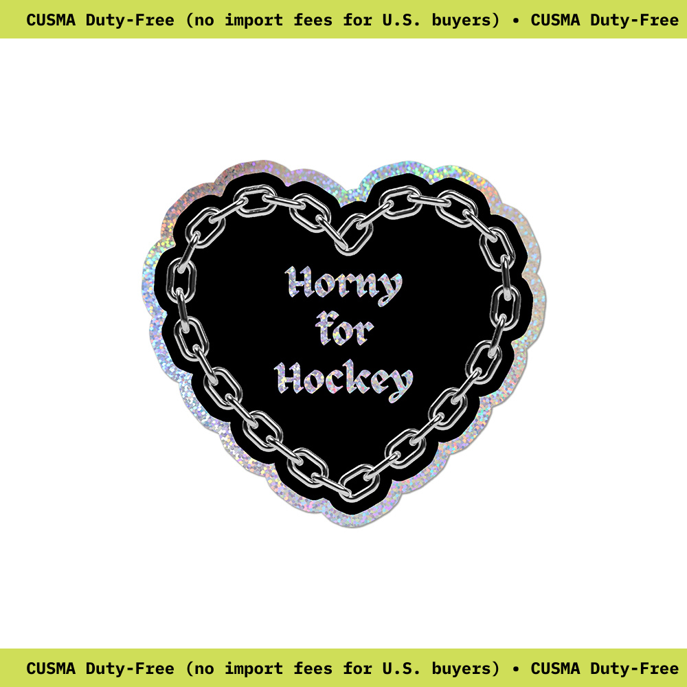 Horny for Hockey Glitter Sticker